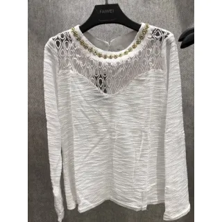 Blusa de Linho Manga Longa Feminina com Detalhe de Pérolas - Rose