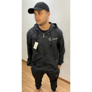 Promoção: Casaco corta vento masculino refletivo - Jaqueta de frio - Azul com preto