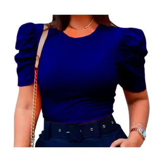 Blusinha Feminina Princesa Manga Curta Canelada Tamanho Único - Cinza