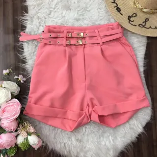 Feminina Alfaiataria Short Com 2 Cinto - Rosa Pink