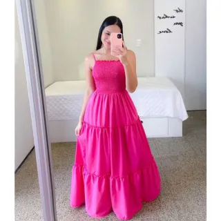 Moda Feminina: Vestido Longo Estampado Lastex Lola - Vermelho