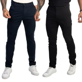 Calça Brim Social Masculina Esporte Fino com Elastano - AZUL MARINHO+CREME AREIA+PRETA