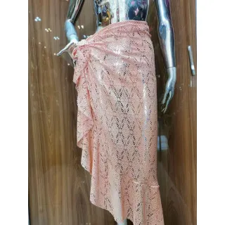 Moda Praia Saia Longa de Renda com Amarrar Nó - Rose