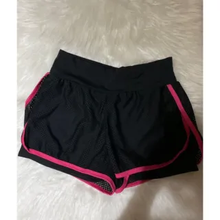 Roupa de Treinar Feminina Short Duplo Suplex com Tela - Preto com viés pink