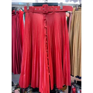 Evangélica Midi Saia Plissada Cirre com Cinto Botão Social - Rose