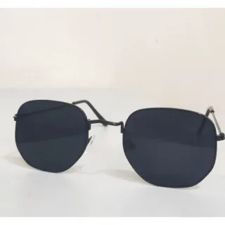 Óculos sol feminino masculino hexagonal armação metal - Azul