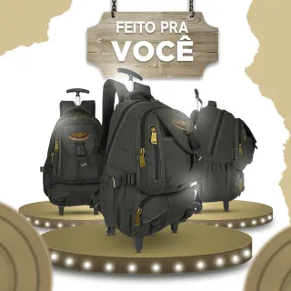 Lançamento: Mochila Escolar Reforçada de Lona com Rodinhas - Bege