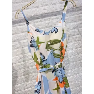 Lançamento primavera verão 2020-27: Vestido longo feminino estampado com bojo - 2020-09 Azul