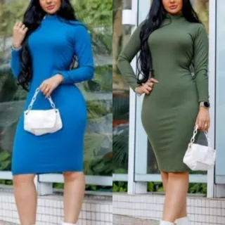 Manga Longa Vestido Midi Gola Alta Tubinho - Vinho