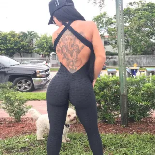 Roupa de esporte feminina: macaquinho fitness cintura alta para academia de ioga - Rosa