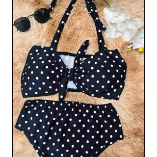 Feminino Biquíni Estampado Cintura Alta Laço Hot Pants CD033 - Listrado preto