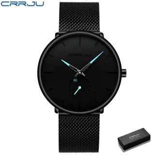 Relógio Masculino Esportivo Marca de Luxo Casual CRRJU Quartzo 2150 - black rose gold