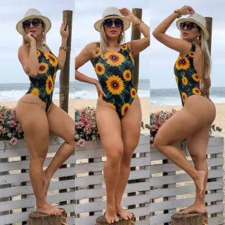 Maio Feminino Estampado Cavado Suplex Zig Zag Girassol - Preto Liso