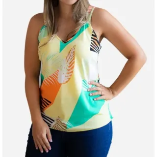 Estampada Alça Larga Viscose Blusa de Alcinha - M