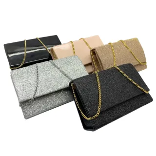 Bolsa de Mão para Festa de Casamento com Alça de Corrente - Preto Com Brilho