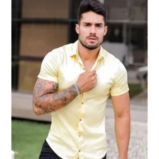 Diversos modelos de camisas masculinas slim em tecido viscose - Branco