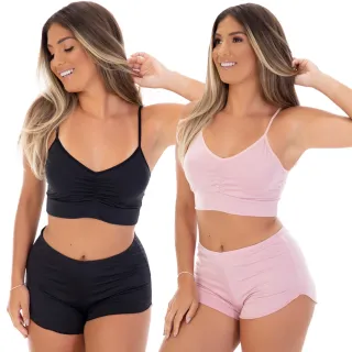 Moda Feminina Pijama Kit 2 Top Doll Microfibra sem Bojo - Promoção - Branco / Rosê