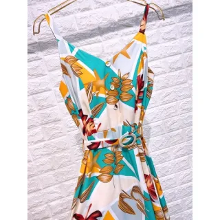 Lançamento primavera verão 2020-27: Vestido longo feminino estampado com bojo - 2020-09 Azul