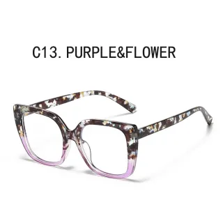 Óculos Femininos Anti-Luz Azul - Moda Quadrado, Molduras Coloridas - C13.Flor roxa