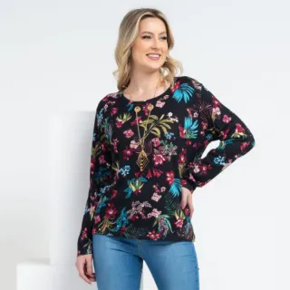 Colar Blusa Manga Longa Plussize - Ref:M0056 - azul verde com diversos