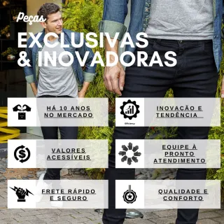 Calça Skinny Jeans Premium Masculina Preta com Lycra - Preta