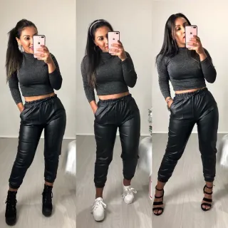 Bolso couro cirre calça jogger - Raryel - P