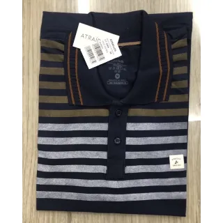 Detalhes da Camisa Masculina Polo com listras e detalhes Atraídos - Azul Escuro