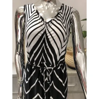 Moda Feminina: Macacão Listrado Pantalona em Lycra - AZUL MARINHO COM ROSE