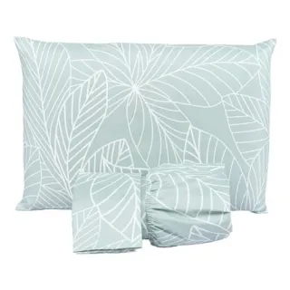 Cama Box Casal King Size Jogo Lençol 3 Peças Tecido 200 Fios - Floral Verde