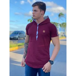 Camisa longline masculina com capuz em algodão fio 30.1 penteado - Branca