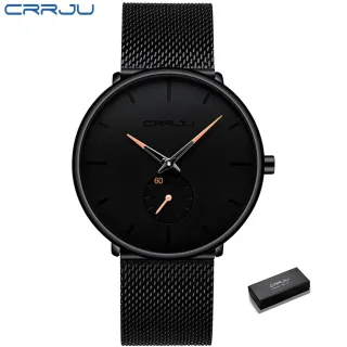 Relógio Masculino Esportivo Marca de Luxo Casual CRRJU Quartzo 2150 - black rose gold