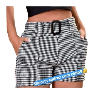 Shorts Soltinho Xadrezinho Feminino em Malha Crepe com Elasticidade