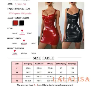 Vestido Sexy Látex Couro Sintético Feminino - Preto