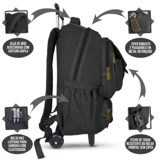 Lançamento: Mochila Escolar Reforçada de Lona com Rodinhas - Bege