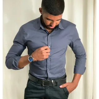 Manga Longa Camisa Social Masculina Slim fit Luxo Estilosa - Preto