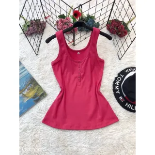 Malha canelada algodão regata botão aberto - Preto