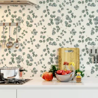 Cozinha Lavável Autocolante Verde Ornamental - Papel de Parede Adesivo 3m - Único