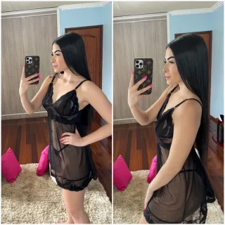 Calcinha com Renda e Camisola de Tule - Branca