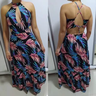 Viscose Estampada Vestido Longo - Modelos e Estampas Variadas - Longo 15