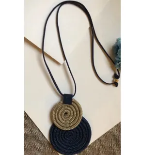 Mandala Dupla Maxi Colar Colorido Artesanal de Corda Náutica - 48. Azul Noite/Chevron