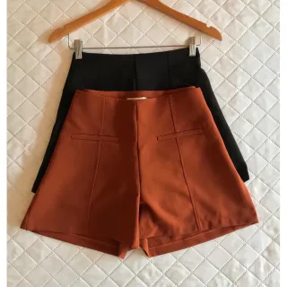 Short Alfaiataria Cintura Alta Feminino - Bolso Fake - Terra cota