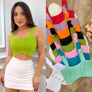 Botões nas Costas Top Cropped com Detalhe na Cintura - Vermelho Rosado