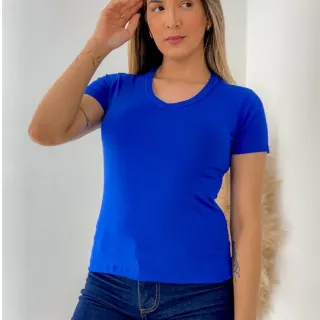 Blusa Manga Curta Gola V Feminina - Rose