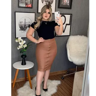 Cirrê Inteiro Saia Lápis Ziper - Preto