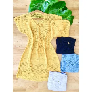 Canga feminina curta tricot moda verão saída de praia - Preto