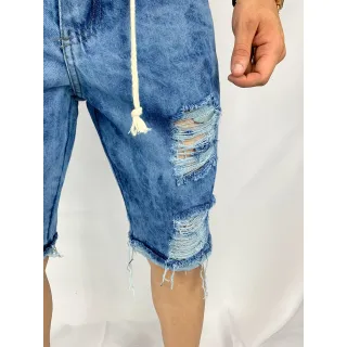 Cordão Bermuda Jeans Masculino Destroyed Short - Branco