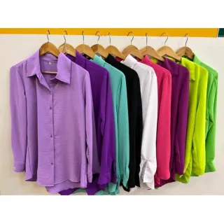 Moda Feminina - Camisa Social Manga Longa em Tecido Duna - Azul Royal