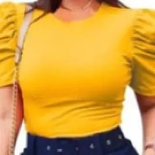 Blusinha Canelada Manga Curta Feminina - Princesa, Tamanho Único - Azul Marinho