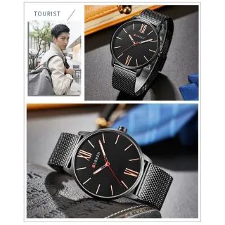 Relógio de Moda Curren Ouro Quartzo Masculino - black grey