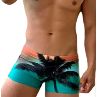 Moda praia masculina: sunga box estampada e lisa